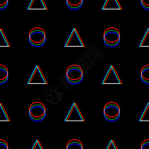 矢量无缝故障模式 黑色背景上的颜色 三角形和圆形 数字像素噪声抽象设计 电视信号失灵 技术问题 grunge 壁纸 重复打印图片
