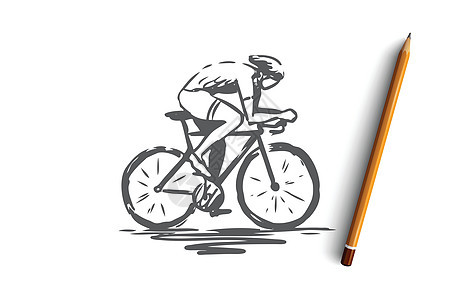骑自行车自行车速度运动概念 手绘孤立的矢量旅游海报锻炼运输白色黑色头盔男人活动赛车手图片