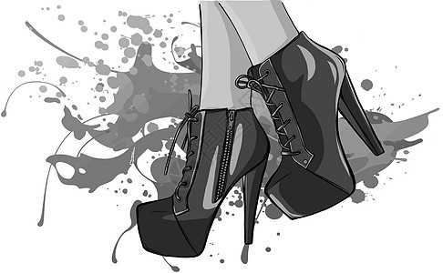 单色 矢量穿高跟鞋的女孩 时装插画 穿鞋的女性腿 可爱的设计魅力衣服脚跟冒充鞋类裤子插图艺术女士裙子背景图片