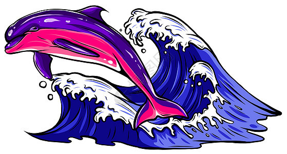 海豚在海浪矢量图案中跳跃图片