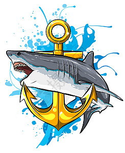 跳跃的鲨鱼插图与锚 矢量 ar捕食者野生动物篮球团队贴纸徽章攻击艺术标识运动图片