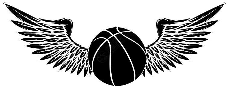 黑色剪影 带翅膀的篮球运动会徽 它制作图案矢量图图片