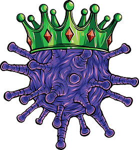 带有乌鸦的卡通风格的冠状病毒王国危害卡通片插图情感统治者君主符号微生物科学图片