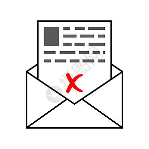 信封里有一封坏消息一封信 上面有一个红十字文件被拒绝邮件小时信用文档情感卡片警告债务招聘雇用图片