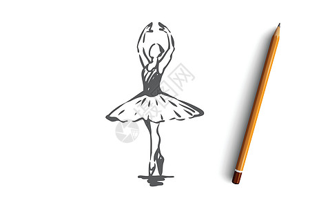 芭蕾舞女舞女艺术概念 手绘孤立的矢量演员女性女孩海报草图绘画短裙舞蹈插图公主图片