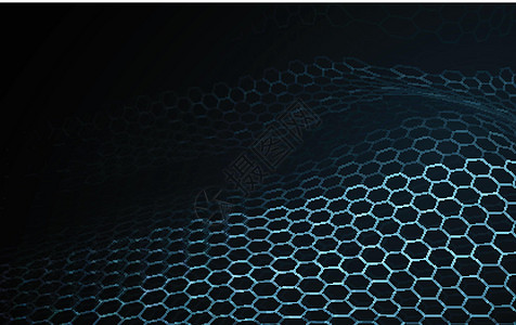 蓝色波面技术和科学抽象背景 六边形网络线框照明纹理图案的音乐均衡器 新技术粒子数字概念壁纸图片
