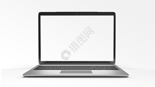 白色背景上的笔记本电脑样机 业务和在线技术对象概念 用于插入广告的空白屏幕 3D插画渲染图片