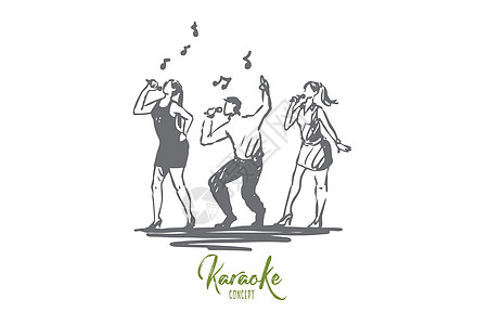 音乐歌曲乐队舞会概念 手绘孤立的矢量插图男性娱乐歌手卡拉ok嗓音音乐会唱歌派对草图图片