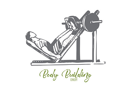 锻炼训练健身健康运动概念 手绘孤立的矢量草图体操重量插图身体健美热身力量男人运动员图片