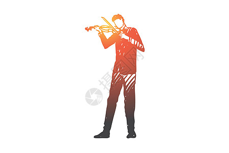 小提琴音乐家音乐会乐器概念 手绘孤立的矢量图片