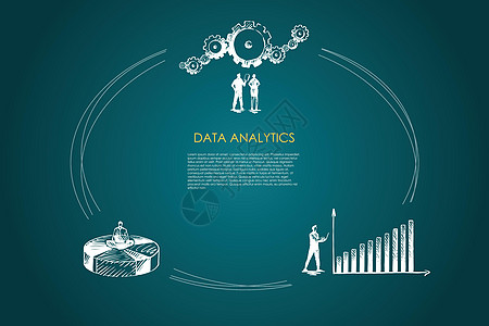 数据分析查看数据计划和齿轮的商务人员和坐 od 图矢量概念 se金融界面创新头脑网络日程讨论统计商业战略图片
