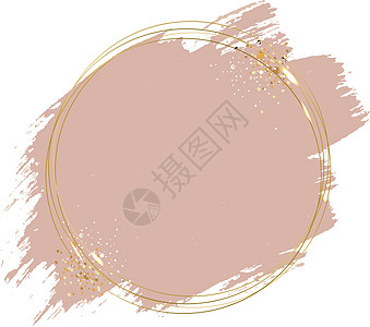 粉红色油漆与金色框架球白色背景图片