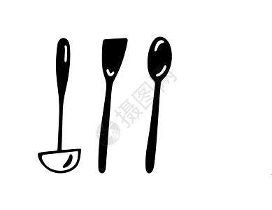 厨房用具的黑白插图 用于 web 和打印的涂鸦矢量设计图片