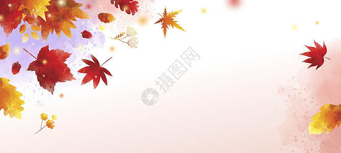带有复制空间矢量图案的白色背景水彩秋季横幅图片