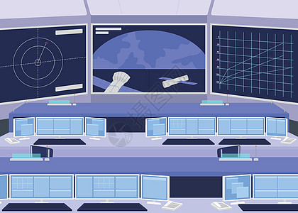 任务控制中心平面彩色矢量图制作图案技术香椿望远镜天文学家研究横幅天文学场景风景天文台图片