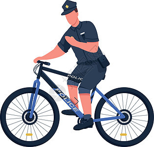 警务人员平面颜色矢量不露面特征香椿网络自行车白色刑事男性侦探插图男人同事图片