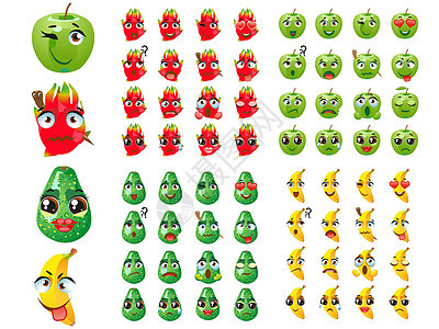 组的水果  Emoji 表情图释火龙果香蕉苹果梨图片