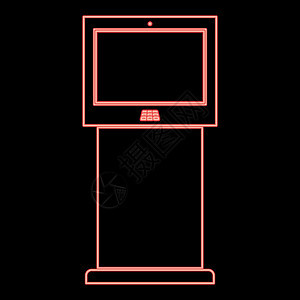 带有触摸屏红色矢量插图平面样式图像的霓虹灯终端支架背景图片