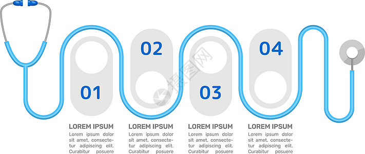 全科医生支持蓝色信息图表设计模板 带有空白复制空间的抽象矢量信息图 具有 4 个步骤序列的教学图形 可视化数据呈现图片