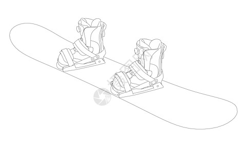 滑雪板的轮廓与滑雪板的靴子从白色背景上孤立的黑色线条 它制作图案矢量运动横幅季节木板行动假期娱乐单板夹克旅行图片