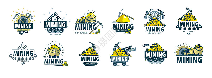 数字货币挖矿 抽象符号 它制作图案矢量商业金子专用密码标识交换银行网络财富工作图片