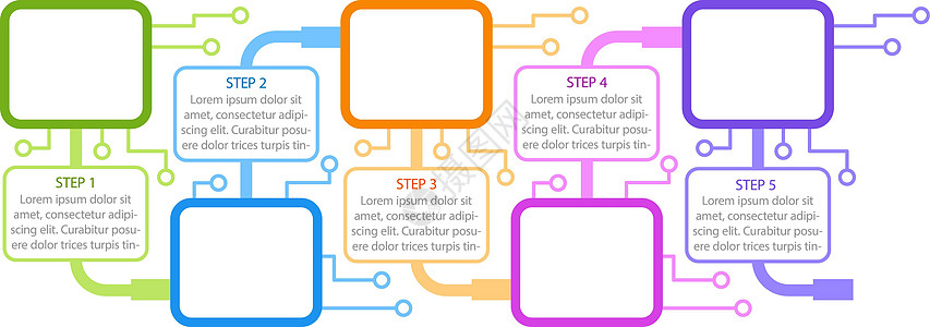 电路数据丰富多彩的计算机信息图表设计模板 技术数据 带有空白复制空间的抽象矢量信息图 具有 5 个步骤序列的教学图形 可视化数据呈现插画