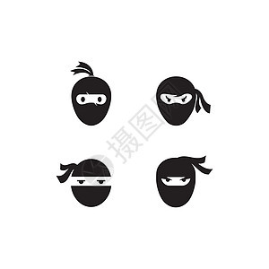 忍者战士图标 它制作图案的简单黑色忍者头像标志文化行动刺客武士斗争标识男性男生卡通片插图背景图片