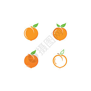 一套桃果实标志矢量图标概念它制作图案标识农业黄色叶子白色饮食收成橙子水果食物图片