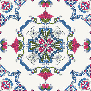 Rosemaling 矢量模式 4打印纺织品玫瑰花风格装饰品墙纸民间插图装饰刺绣图片