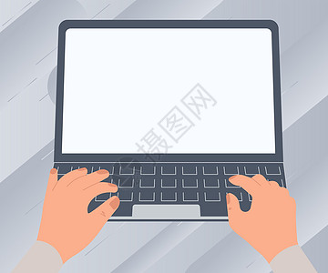 一只忙碌的手在笔记本电脑上工作寻找新的好主意的插图 手掌绘图积极使用小型机寻找旧的惊人消息职业电子邮件键盘女性绘画人手计算机人士图片