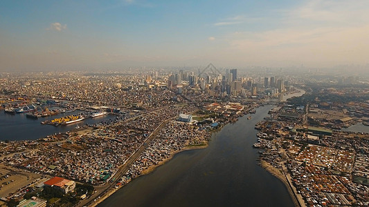 拥有摩天大楼和建筑的空中城市 菲律宾 马尼拉 马卡提场景全景房子城市鸟瞰图商业海洋天际景观团体图片