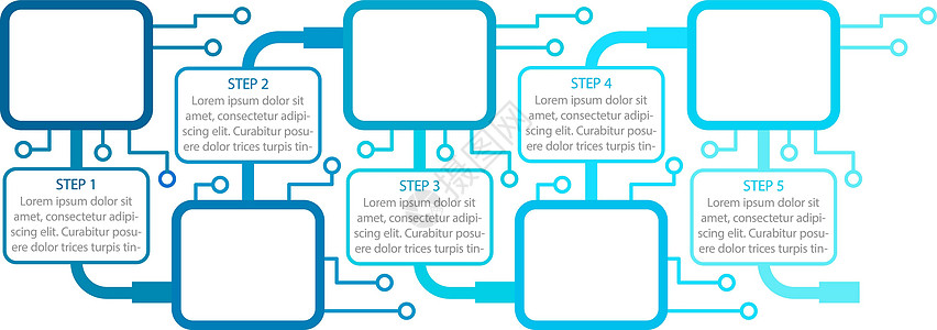 蓝色科技创新信息图表设计模板 设备信息 带有空白复制空间的抽象矢量信息图 具有 5 个步骤序列的教学图形 可视化数据呈现图片