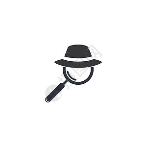 带有放大镜徽标矢量图标它制作图案的侦探帽白色代理人戏服侦探检测工作警察太阳镜犯罪卡通片图片