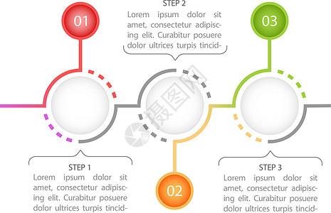 丰富多彩的会计圆信息图表设计模板 带有空白复制空间的抽象矢量信息图 具有 3 个步骤序列的教学图形 可视化数据呈现图片