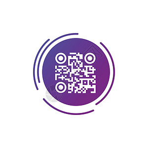 紫色渐变未来派圆圈中的 Qr 代码符号图标 扫描代码符号 在白色背景上隔离的矢量图图片
