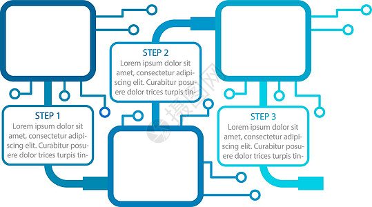蓝色技术信息图表设计模板 电子信息 带有空白复制空间的抽象矢量信息图 具有 3 个步骤序列的教学图形 可视化数据呈现图片