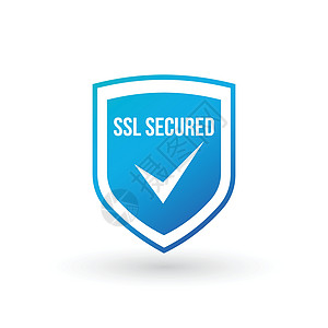 SSL 保护安全蓝盾 在白色背景上孤立的矢量图图片