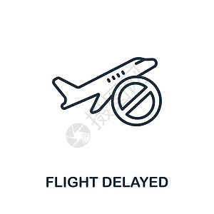 来自机场集合的航班延误图标 用于模板网页设计和信息图表的简单线条“航班延迟”图标图片