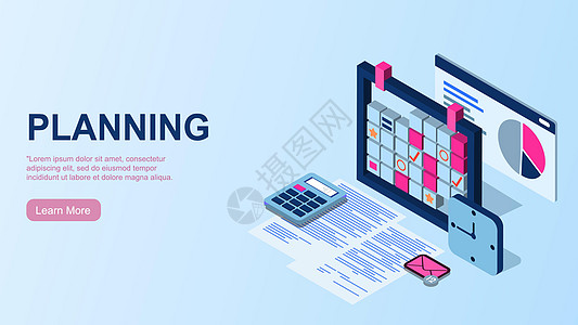 规划 时间管理概念 有效利用工作时间来实施业务计划 工作场所顶视图的矢量  EP图片