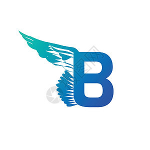 带翅膀的蓝色渐变优雅动态字母 B 线性设计 可用于任何运输服务或运动区 在白色背景上孤立的矢量图图片