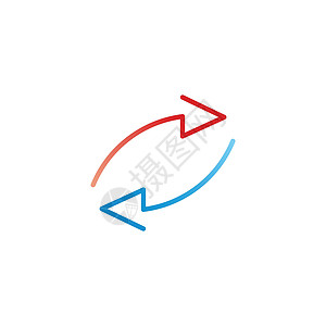 两个箭头红色和蓝色在不同的方向 在白色背景上隔离的矢量图指针回收技术环形商业互联网按钮网络流动信息图片