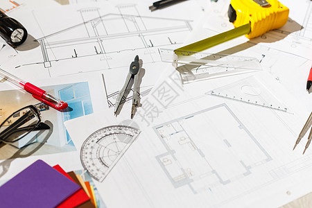 住宅内部设计建筑工程的顶部视图( A)图片