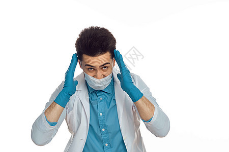 白皮医生医院专业治疗科的医生人数安全蓝色男性保险面具老年擦洗药品保健手套图片