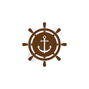 船舶方向盘锚图标 矢量插画平面设计蓝色阴影海军导航插图古董旅行海洋驾驶安全图片