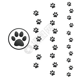 三种不同大小的动物爪印在白色背景上隔离的矢量图解图片
