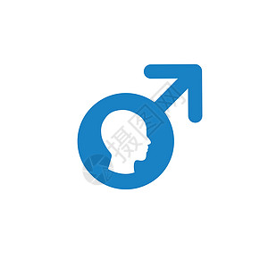 性别男性图标 里面有男性头 向上的箭头 在白色背景上孤立的种群矢量图图片