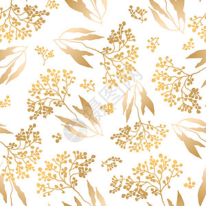 无缝模式 奢华的金色和白色背景上的优雅树枝 花卉图案金叶 矢量文件图片