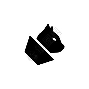 带兽医锥形项圈的猫 平面矢量图标说明 白色背景上的简单黑色符号 用于 web 和移动 UI 元素的带有兽医锥领标志设计模板的猫图片