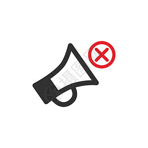 带有 X 或十字标记的扬声器或扩音器图标 别说话 不允许说话 保持沉默 社交媒体营销理念 股票矢量插图隔离图片