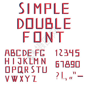 简单的双红色字体和数字隔离在白色背景上 排版字母表 它制作图案矢量图片